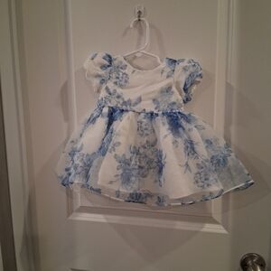 Rare Editions White and Blue Baby Dress Size 3-6 Months Easter Spring Floral